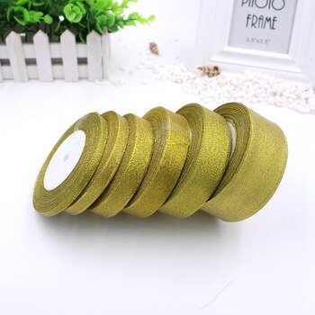 25Yards Glitter Golden 22M Ribbon Wedding Decoration Gift Wrapping Christmas New Year DIY Material 6-40MM Wide optional