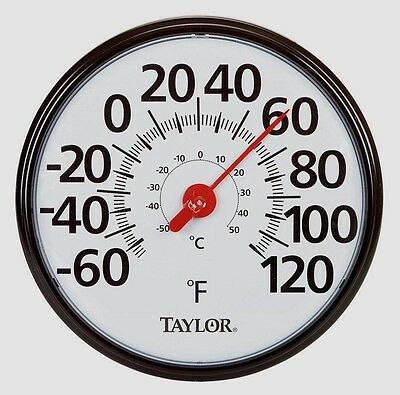 #6700 TAYLOR Large 13.5" EASY TO READ In/Outdoor Black Dial Thermometer F/C NEW!