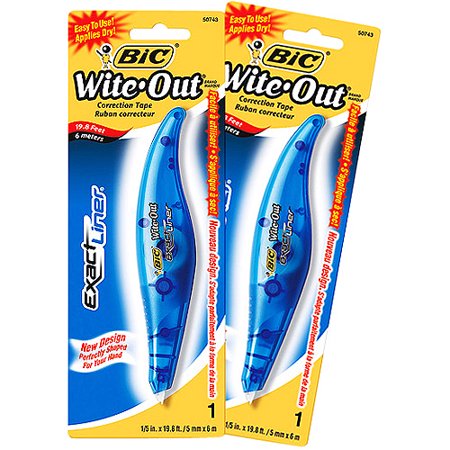 BIC Wite-Out Exact Liner Correction Tape, 1/5; X 19.8 Feet, 2Pk