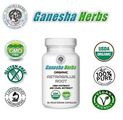 100% Pure & Certified Organic ASTRAGALUS ROOT High Potency 20:1 Extract Capsules