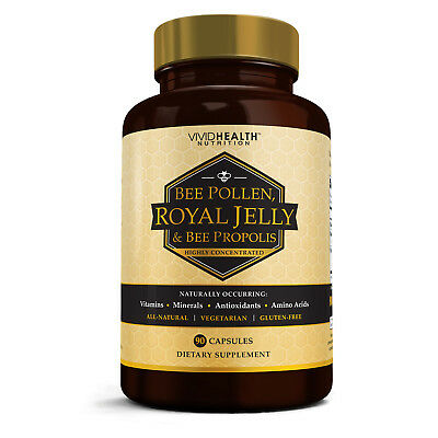 Immune Boosting, Pure ROYAL JELLY BEE POLLEN Supplement w/ BEE PROPOLIS by VHN