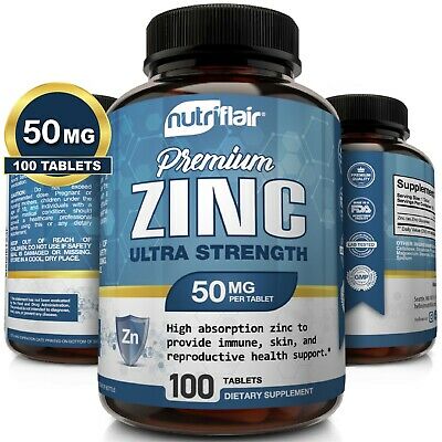 NutriFlair Zinc Gluconate 50mg, 100 Tablets - Immune System Booster & Support
