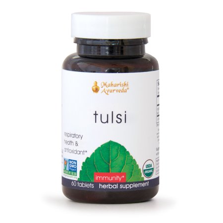 Organic Tulsi 60 Herbal Tablets Organic Holy Basil Supplement for Respiratory & Bronchial Health Promotes Lung Health