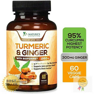 Tumeric Curcumin Max Potency Health Ginger Bioperine Black Pepper 1950 Mg 60Ct