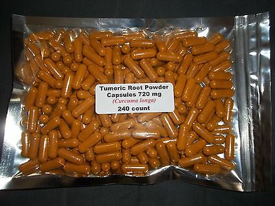 Tumeric (Turmeric) Root Powder Capsules (Curcuma longa) 720 mg 240 count