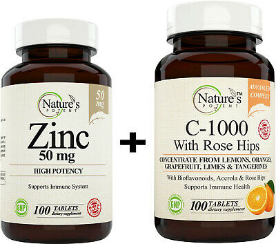 Zinc 50mg + Vitamin C 1000mg, Immune System Support - Immunity Booster (BUNDLE)