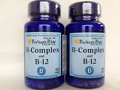 2 Puritan's Pride Vitamin B-Complex And Vitamin B-12 - Value Pack! Made In USA