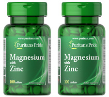 2x Puritan's Pride Magnesium with Zinc 200 Tablets Total Bone Immune Health