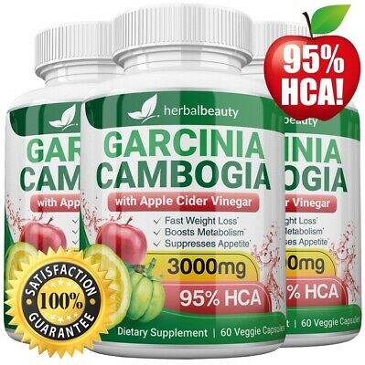 3 x Herbal Beauty GARCINIA CAMBOGIA 95% + APPLE CIDER VINEGAR Weight Loss 3000mg