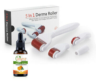 5-In-1 Derma Roller Skincare Kit Titanium Needles+ Vitamin C Serum Anti Aging