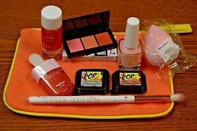 8 Ipsy Beauty Products~Lips~Blush~Eye Shadow~Brush~Polish~Cleanser~Sponge & Bag