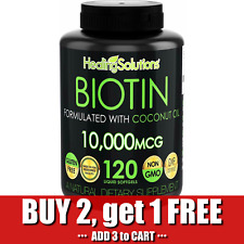 BIOTIN 10000 mcg Nail Skin Hair Growth Vitamins with Coconut Oil 120 Softgels