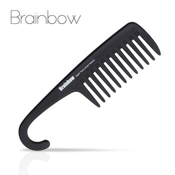 Brainbow 1pc Plastic Hair Brush Wide Tooth Comb with Hanger Anti-Static Large Wide Comb for Straight Wavy Hair Care Styling Tool