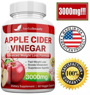 Herbal Beauty APPLE CIDER VINEGAR Pills 3000mg PURE WEIGHT LOSS 60 CAPSULES USA