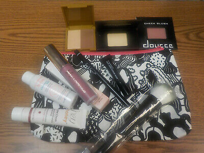 Ipsy Bag with 8 Makeup~Beauty Products & Brush w/ Black & White Bag