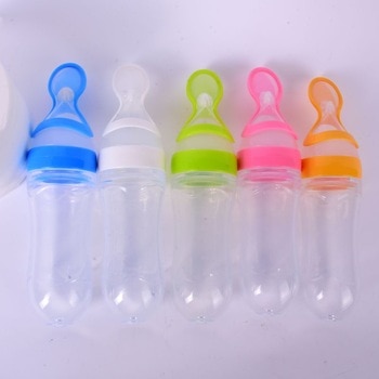 New Infant Silica Gel Feeding Bottle With Spoon Food Supplement Rice Cereal Bottle