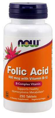 NOW Foods Folic Acid 800 mcg with Vitamin B-12 Tablets 06/2023EXP B-Complex
