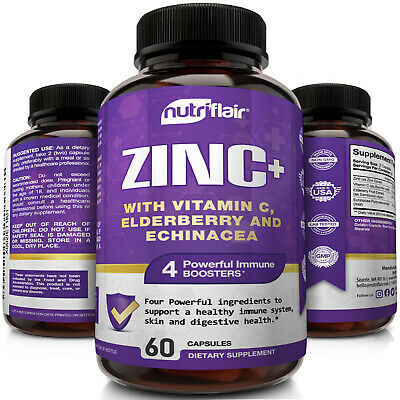 NutriFlair Zinc Plus - Zinc 50mg, Vitamin C, Elderberry, Echinacea - Immune Pill