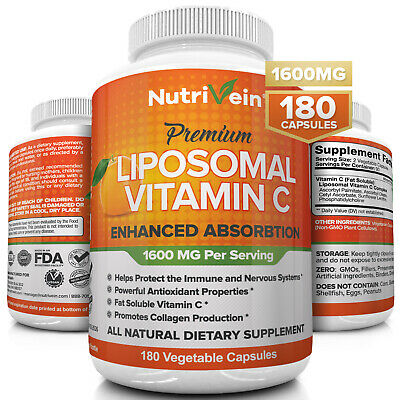 Nutrivein Liposomal Vitamin C 1600mg -180 Capsules - High Absorption Supplements