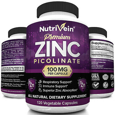 Nutrivein Zinc Picolinate 100mg - 120 Capsules - Immunity Defense Max Strength