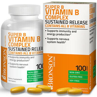 VITAMIN B COMPLEX Sustained Release B1, B2, B3, B6, Folic Acid, B12, 100 Tablets