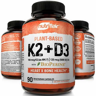 ☀ Vitamin K2 (MK7) with D3 5000 IU Supplement with BioPerine, 90 Veggie Capsules